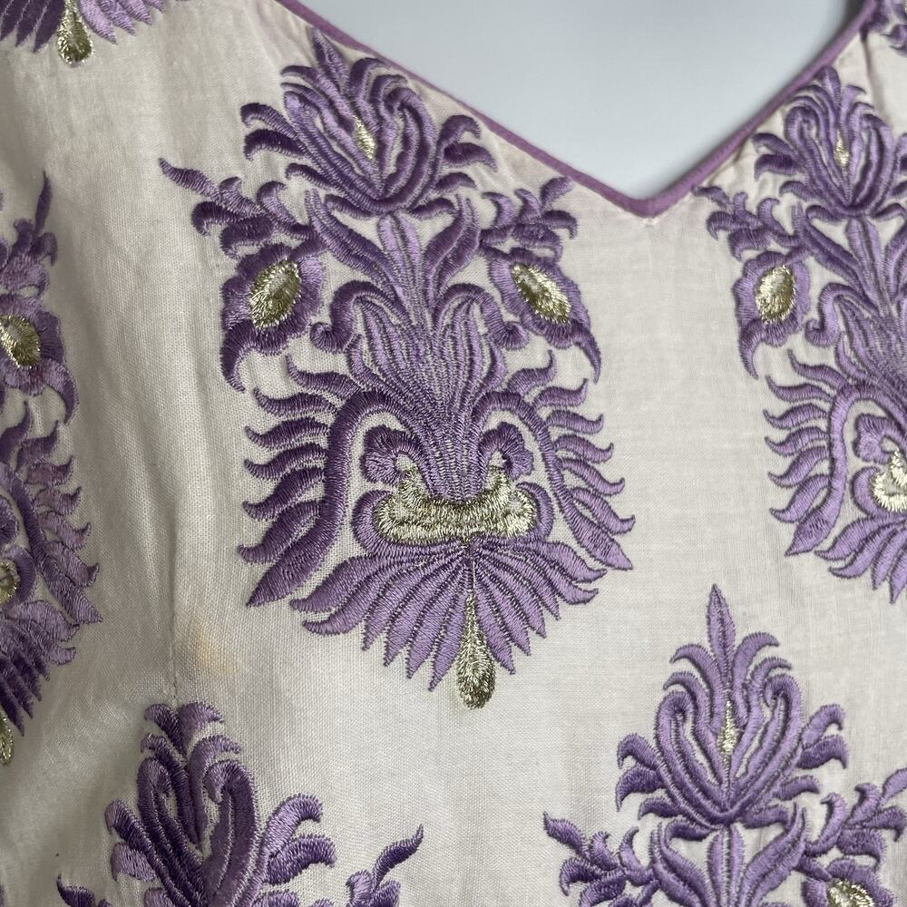 Boho Women's Purple Embroidered Kurta Dress Size‎ XL Indian Textiles Cottagecore - Picture 4 of 11